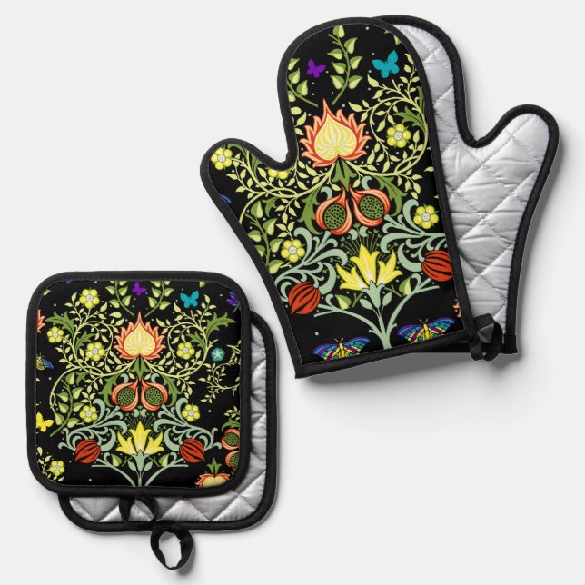 William Morris Floral Pattern Ofenhandschuh & Topflappen-Set (Vorderseite/Rückseite)