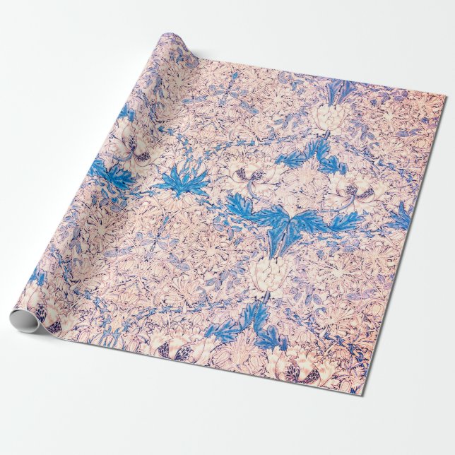William Morris FLORAL PINK UND BLAUES Wrapping Pap Geschenkpapier (Ungerollt)