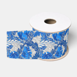 William Morris Floral, Sapphire Blue und Grau Ripsband