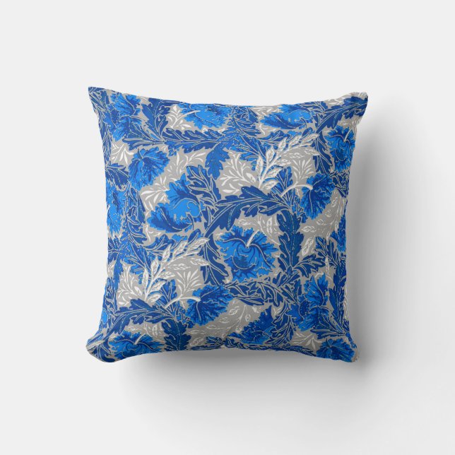 William Morris Floral, Sapphire Blue und Gray Kissen (Vorderseite)