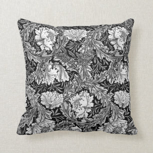 William Morris Floral, Schwarz, Weiß & Grau Kissen
