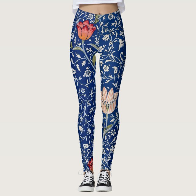 William Morris Flore motif leggings bleus (Devant)
