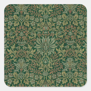 William Morris Flower Garden-Grün Quadratischer Aufkleber