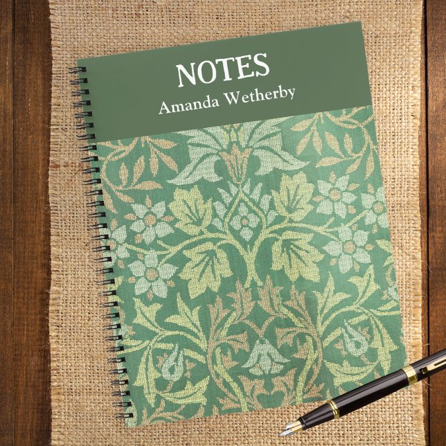 William Morris Flower Garden Personalisiert Green Notizbuch (A stylish personalized notebook featuring a pattern 'Flower Garden' by William Morris)