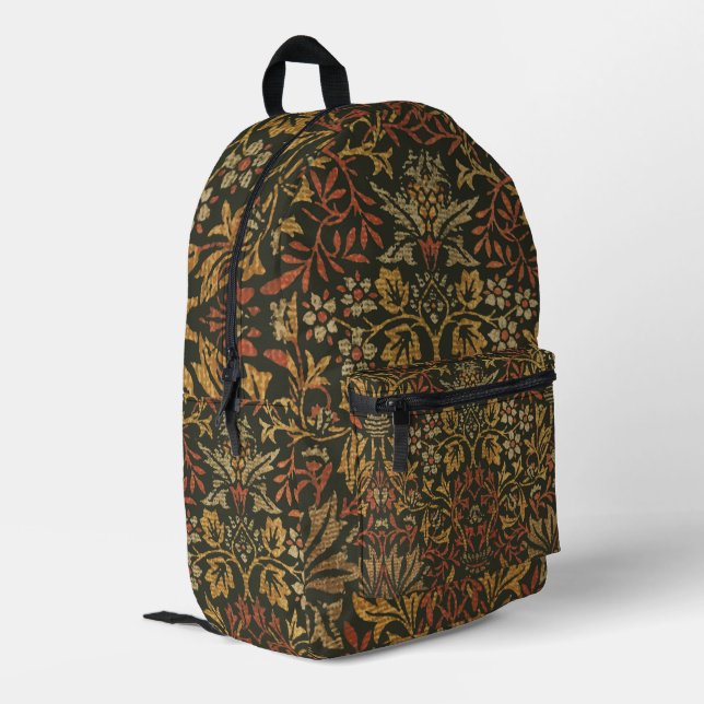 William Morris Flower Garden Tapestry Bedruckter Rucksack (Rückseitige Ecke links)