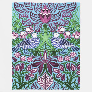 William Morris Folk Art Birds Blume Acorns Fleecedecke