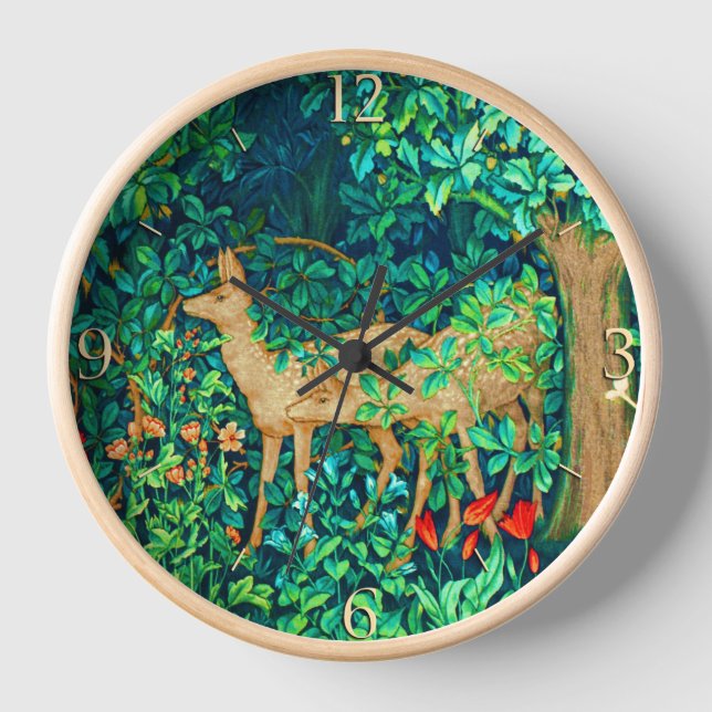 William Morris Forest Deer Art Nouveau Uhr (Vorderseite)