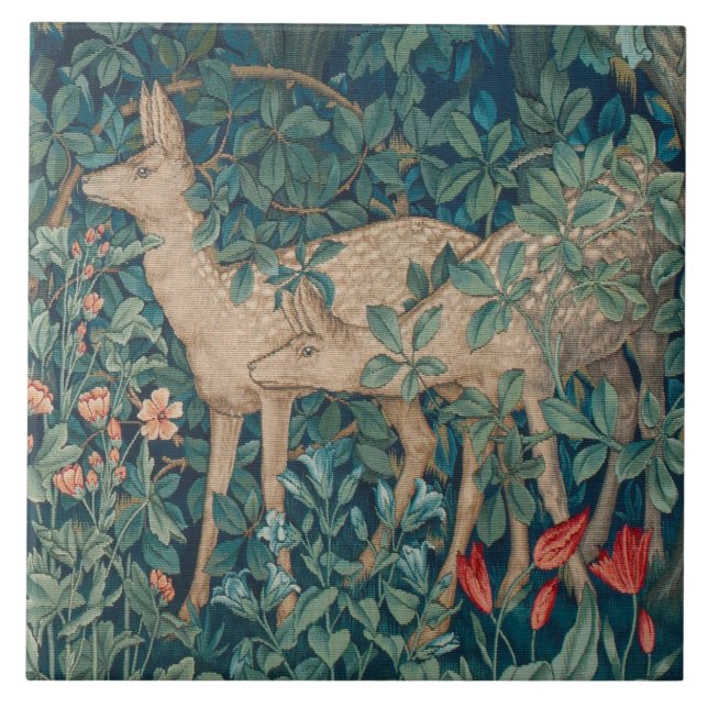 William Morris Forest Deer Floral Fliese (Vorderseite)