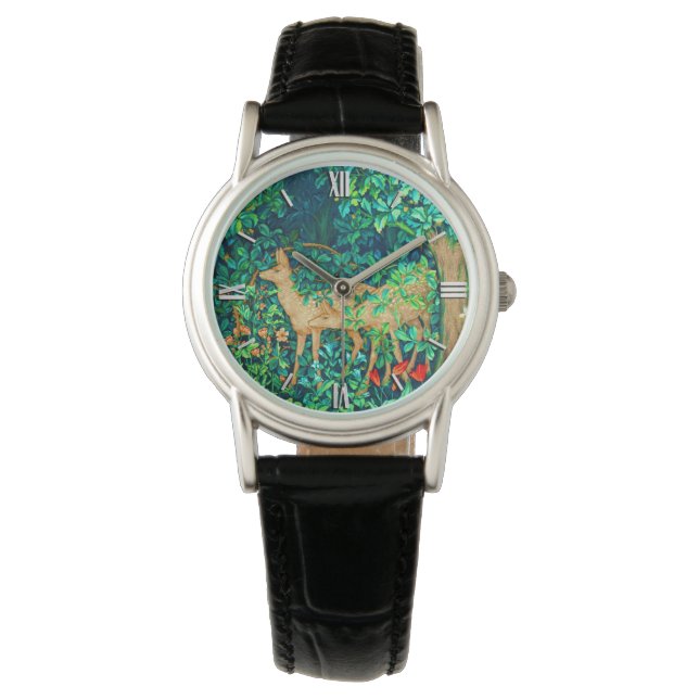 William Morris Forest Deer Tapestry Armbanduhr (Vorderseite)