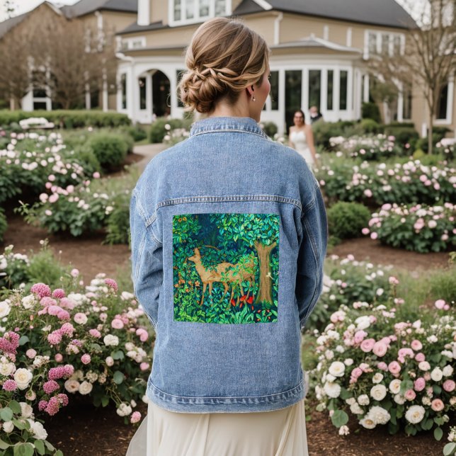 William Morris Forest Deer Tapestry Jeansjacke (Hochzeit Rückseite)