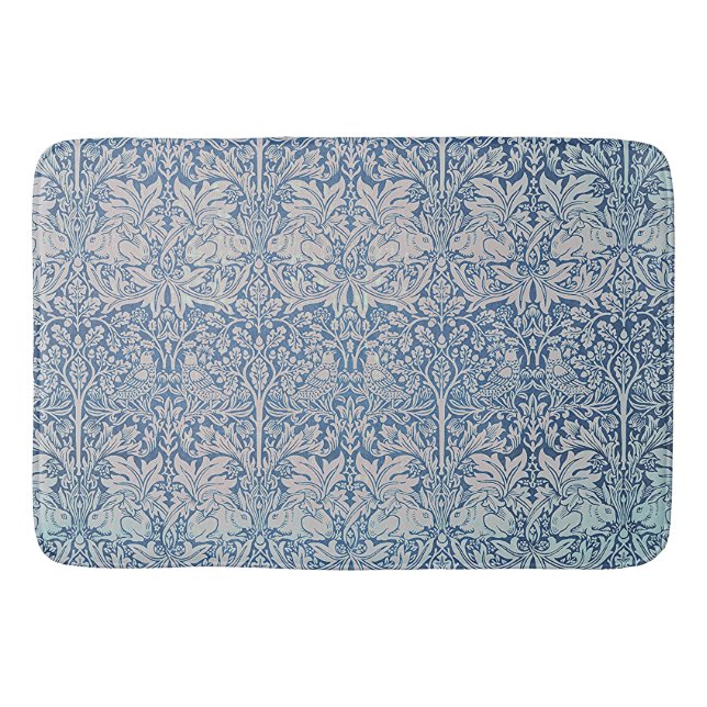 William Morris Forest Rabbit Bird Foliage Blue Badematte (Vorderseite)