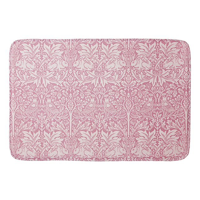 William Morris Forest Rabbit Bird Foliage Pink Badematte (Vorderseite)