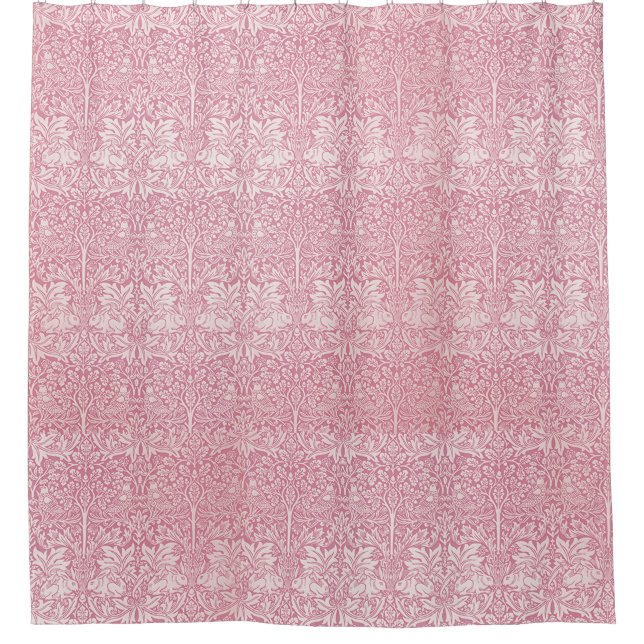 William Morris Forest Rabbit Bird Foliage Pink Duschvorhang (Vorderseite)