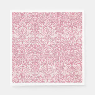William Morris Forest Rabbit Bird Foliage Pink Serviette