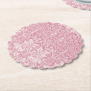William Morris Forest Rabbit Bird Foliage Pink Untersetzer