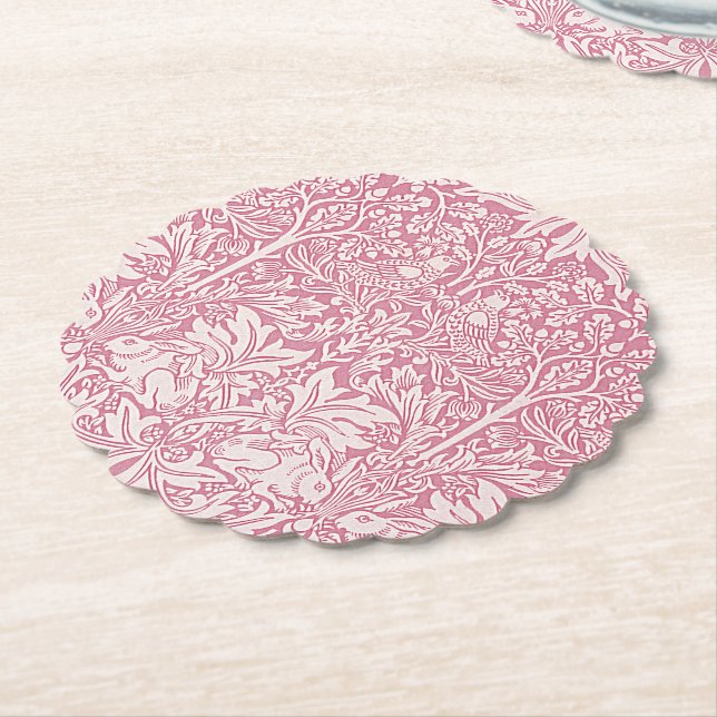 William Morris Forest Rabbit Bird Foliage Pink Untersetzer (angewinkelt)