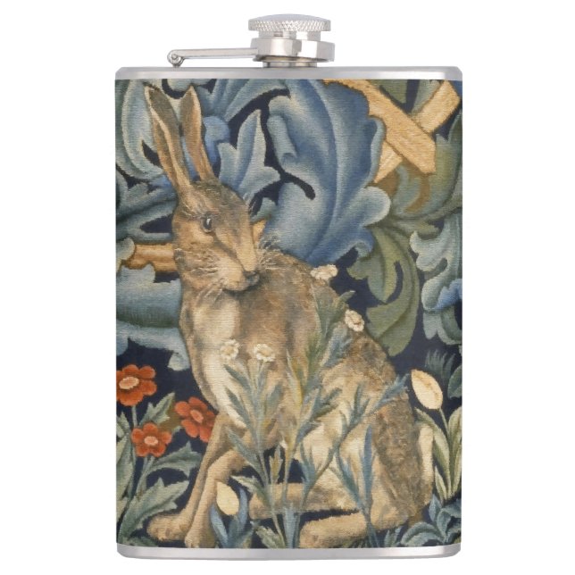 William Morris Forest Rabbit Floral Art Nouveau Flachmann (Vorderseite)