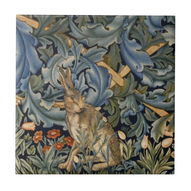 William Morris Forest Rabbit Floral Art Nouveau Fliese (Vorderseite)