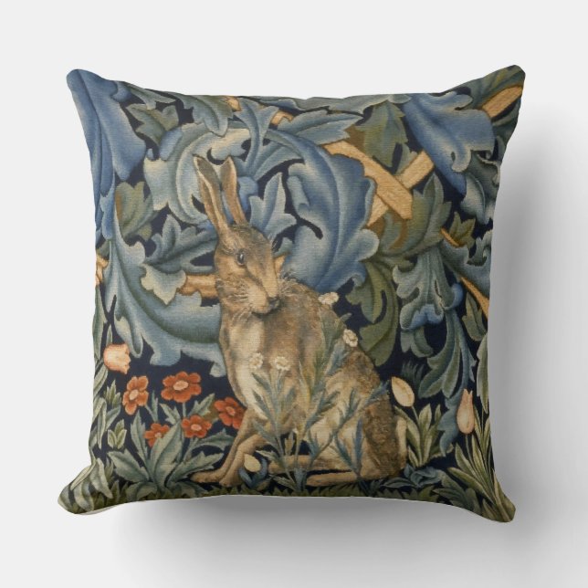 William Morris Forest Rabbit Floral Art Nouveau Kissen (Vorderseite)