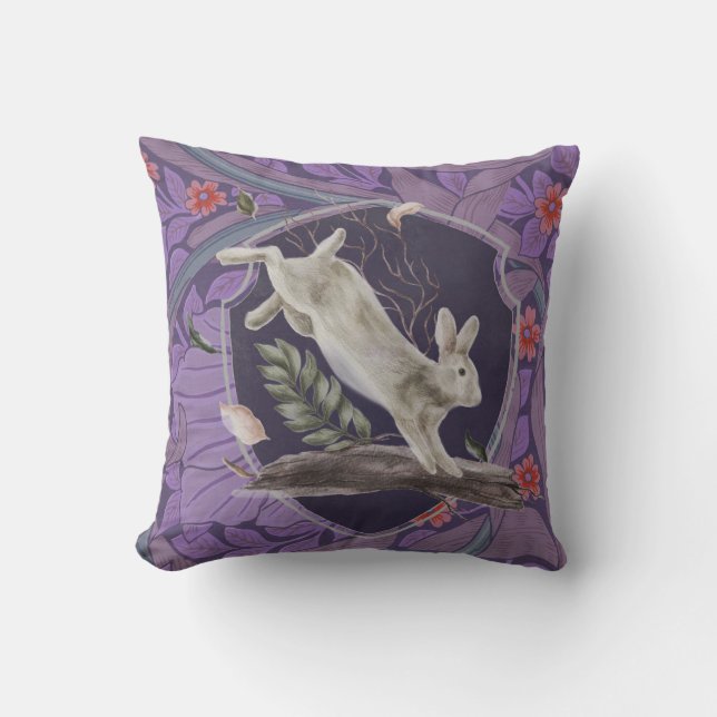 William Morris Forest Rabbit Floral Art Nouveau Kissen (Vorderseite)