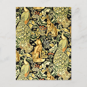 William Morris Forest Tapestry Fox Hare Peacock Postkarte