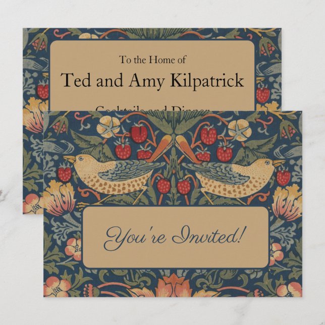 William Morris fraise Voleurs Invitation d'oiseaux (Devant / Derrière)