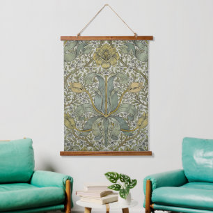 William Morris Frühjahrsdickicht Gelbe Blumenkunst Wandteppich Mit Holzrahmen