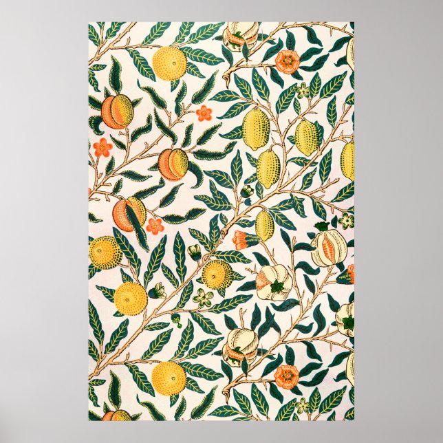 William Morris Fruit Pomegranate Weißer Ornament Poster (Vorne)