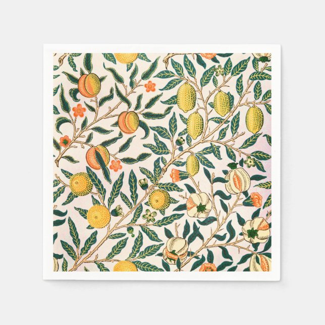 William Morris Fruit Pomegranate Weißer Ornament Serviette (Vorderseite)