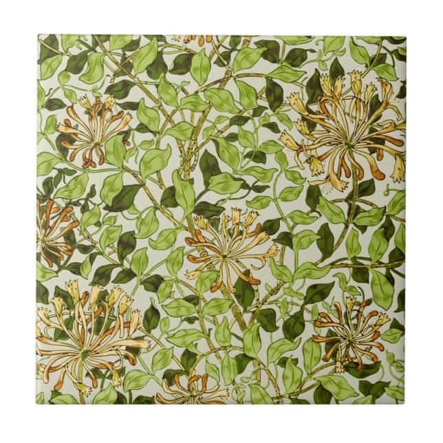 William Morris Geißblatt Grün Blumen Fliese (Vorderseite)