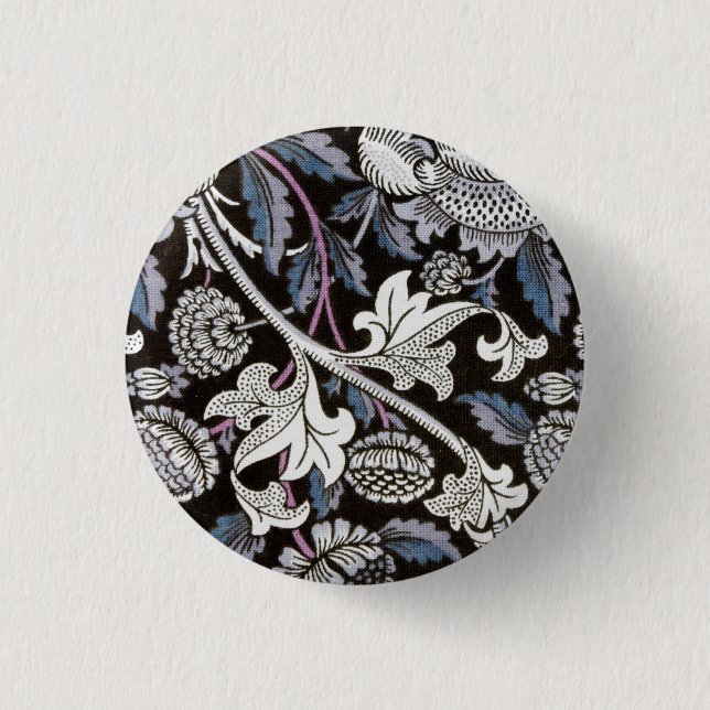 William Morris-Gewebeschwarzweiss-Entwurf Button (Vorderseite)