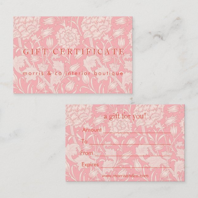 William Morris - Gift Certificate - Pink Wild Tuli Visitenkarte (Vorne/Hinten)