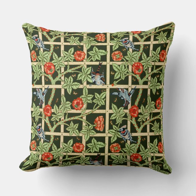 William Morris Gittermuster in Grün Kissen (Vorderseite)