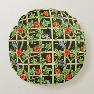 William Morris Gittermuster in Grün Rundes Kissen