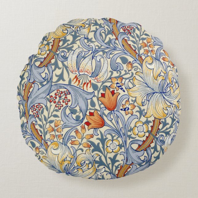 William Morris Gold Lily Victorian Wallpaper Rundes Kissen (Vorderseite)