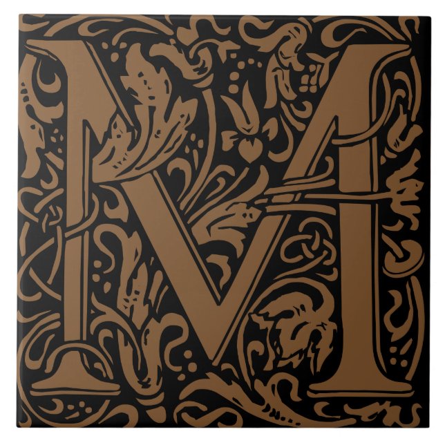 William Morris Gold Monogramm Buchstabe M Fliese (Vorderseite)