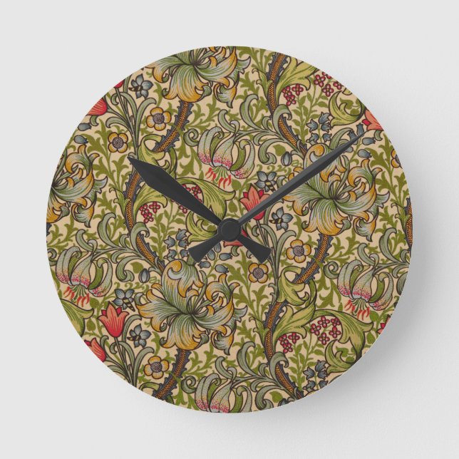 William Morris Golden Lily Antique Runde Wanduhr (Vorderseite)