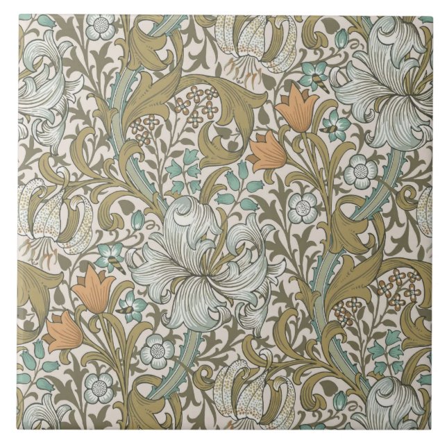William Morris Golden Lily Blue Gold Classic Fliese (Vorderseite)