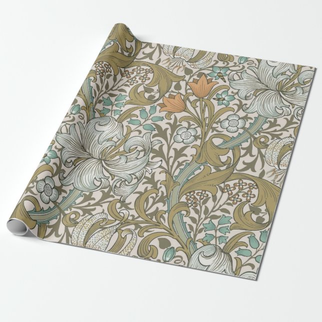 William Morris Golden Lily Blue Gold Classic Geschenkpapier (Ungerollt)