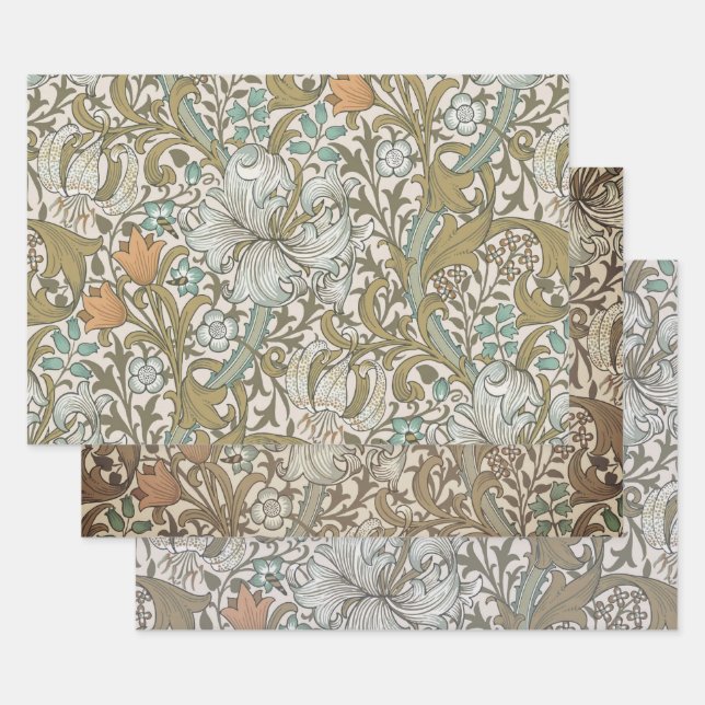 William Morris Golden Lily Blue Gold Classic Geschenkpapier Set (Set)