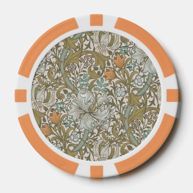 William Morris Golden Lily Blue Gold Classic Pokerchips (Vorderseite)