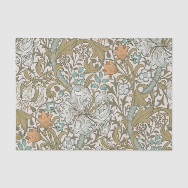 William Morris Golden Lily Blue Gold Classic Seidenpapier (Vorderseite)