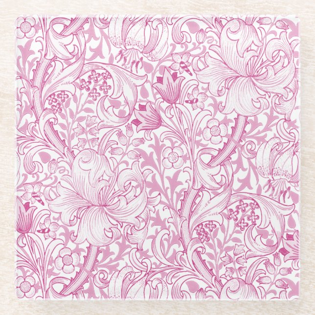 William Morris Golden Lily Floral Pattern Glasuntersetzer (Vorderseite)