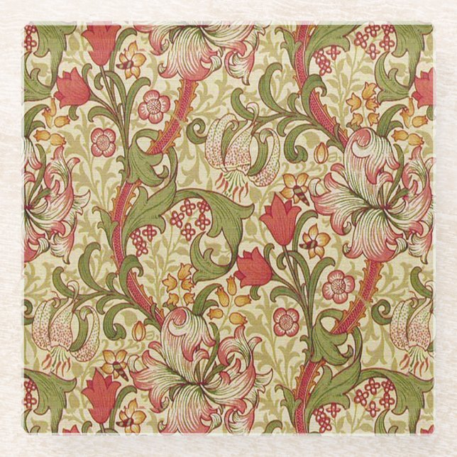 William Morris Golden Lily Floral Pattern Glasuntersetzer (Vorderseite)