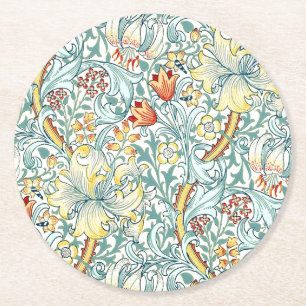 William Morris Golden Lily Floral Pattern Runder Pappuntersetzer