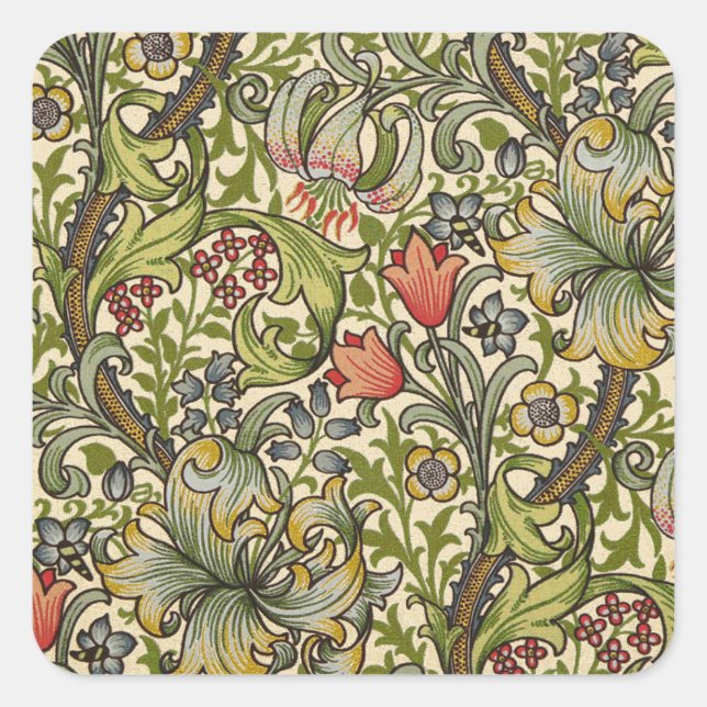 William Morris Golden Lily Quadratischer Aufkleber (Vorderseite)
