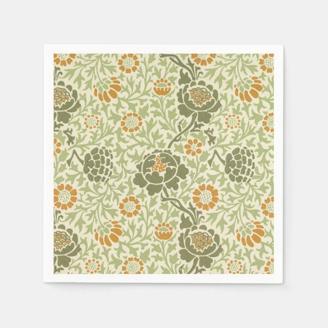 William Morris Grafton Sage Grünes Blumenmuster Serviette (Vorderseite)
