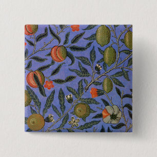 William Morris Granatapfel Blaue Farbige Tapete Button