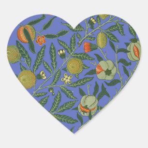 William Morris Granatapfel Blaue Farbige Tapete Herz-Aufkleber