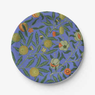 William Morris Granatapfel Blaue Farbige Tapete Pappteller